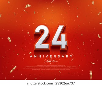 24th Anniversary. with white 3d numbers on fancy red background. Premium vector background for greeting and celebration.