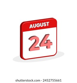 24th August calendar 3D icon. 3D August 24 calendar Date, Month icon vector illustrator
