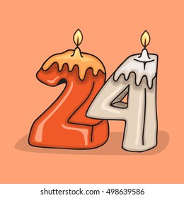 24th  Birthday Candle Number .Vector design template elements for your birthday celebration.