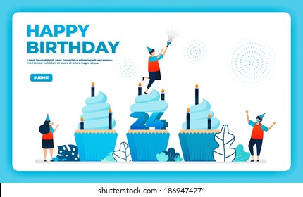 24th birthday vector illustration with health protocol. happy quarantine birthday party. birthday sign. online birthday card. For website, web, landing page, banner, mobile apps, UI UX, poster, flyer