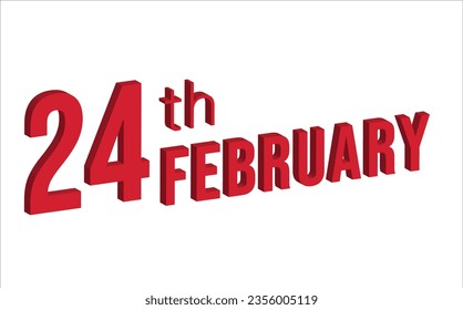 24th February , Daily calendar time and date schedule symbol. Modern design, 3d rendering. White background.