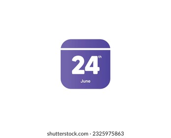 24th June calendar date month icon with gradient color, flat design style vector illustration