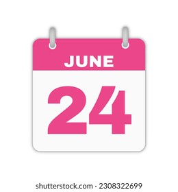 Hoja del calendario 24 de junio. Icono del calendario 24 de junio página ilustración vectorial
