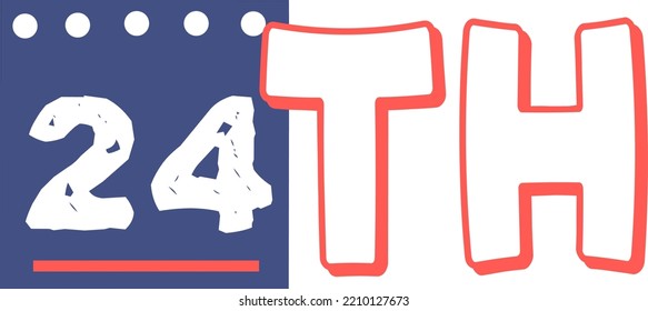 24th Ordinal Numbers counting vector art illustration with fantastic font and blue red color, worksheets - match sequence number worksheets for preschoolers