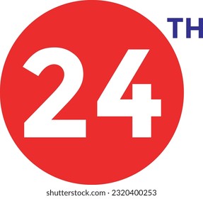24.º número ordinal contando ilustración de arte vectorial con fuente fantástica y color rojo azul - 24 aniversario - feliz cumpleaños