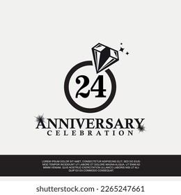 24th year anniversary celebration logo with black color wedding ring vector abstract illustration design