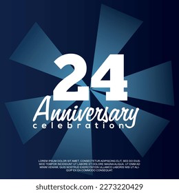 24th year anniversary celebration vector template design illustration with white text elegant blue shiny background.	