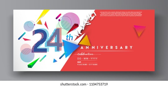 24th years anniversary logo, vector design birthday celebration with colorful geometric background and circles shape.
