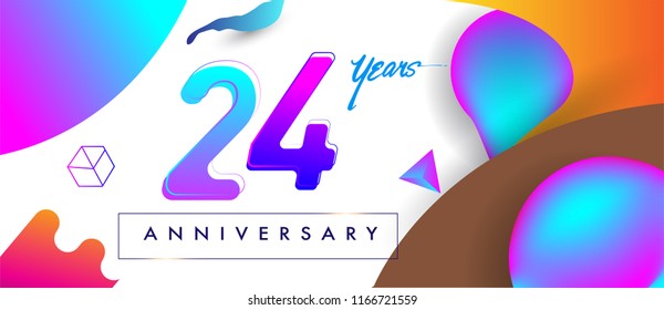 24th years anniversary logo, vector design birthday celebration with colorful geometric background and futuristic elements
