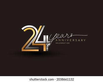 24th years anniversary logotype with multiple line silver and golden color isolated on black background for celebration event.