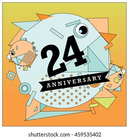 24th years greeting card anniversary with colorful number and frame. logo and icon with circle badge and background