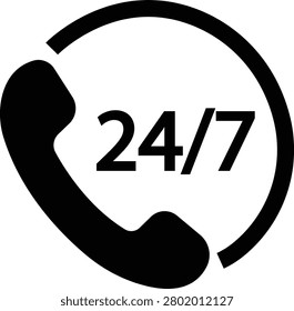 24to7 Customer Support Hotline Service Icon , Helpdesk Call Center Symbols Bundle, Twentyfour Seven Assistance, Helpline, Contact, Support Vector in Flat and Line Style