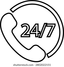 24to7 Customer Support Hotline Service Icon , Helpdesk Call Center Symbols Bundle, Twentyfour Seven Assistance, Helpline, Contact, Support Vector in Flat and Line Style
