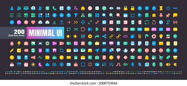 24x24 Pixel Perfect. Basic User Interface Essential Set. 200 Flat Gradient Color Icons. For App, Web, Print. Round Cap and Round Corner. Ready to use and Easy to Customize. Good for Dark Mode Theme.