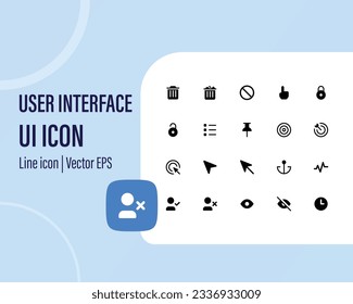 24x24 Pixel Perfect. Basic User Interface Essential Set. Line Outline Icons. For App, Web, Print. Editable Stroke. 2 Pixel Stroke Wide with Round Cap and Round Corner.