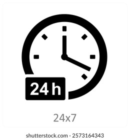 24x7 and always icon concept