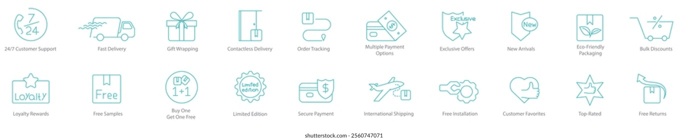 24x7 Customer Support, Fast Delivery, Gift Wrapping, Contactless Delivery, Order Tracking, Multiple Payment Options, Exclusive Offers, New Arrivals, Eco-Friendly Packaging, Bulk Discounts icons