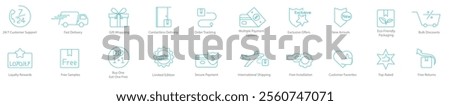 24x7 Customer Support, Fast Delivery, Gift Wrapping, Contactless Delivery, Order Tracking, Multiple Payment Options, Exclusive Offers, New Arrivals, Eco-Friendly Packaging, Bulk Discounts icons
