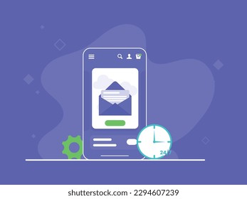 Soporte en línea las 24 horas, los 7 días de la semana, soporte web para smartphone ilustración de concepto vectorial
