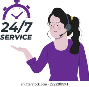 24x7 support system flat design illustration 