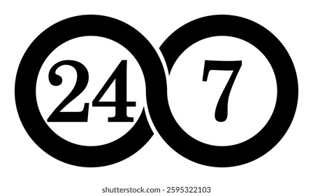 A 24x7 symbol. Round-the-clock work and constant support, hotline. Suitable for icons, badges, labels and stickers for call center, websites, etc. EPS 10. Vector illustration