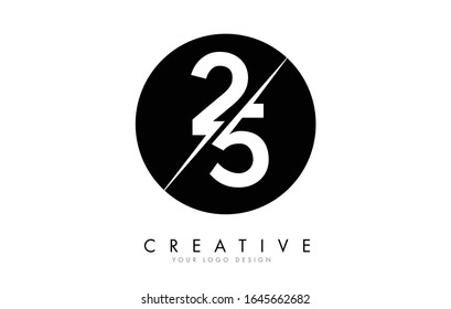 25 2 5 Number Logo Design with a Creative Cut and Black Circle Background. Creative logo design.
