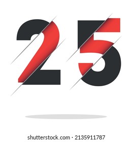 25 2 5 Diseño de logotipo numérico con corte creativo y fondo de círculo negro. Diseño de logotipo creativo.