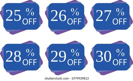 25%, 26%, 27%, 28%, 29%, 30% off. Discount blue banner for special offers and promotions
