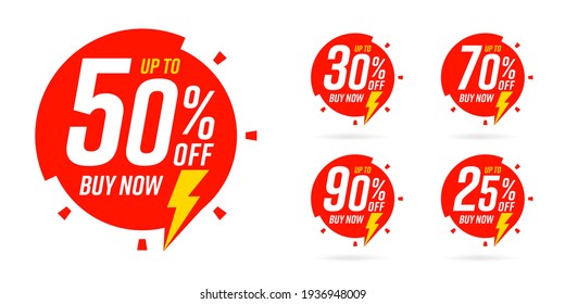 25, 30, 50, 70, 90 percent price reduction sale sticker