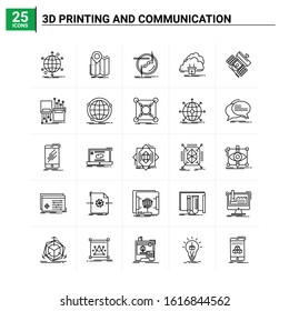 25 3d Printing And Communication icon set. vector background