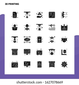 25 3d Printing Icon set. Solid Glyph Icon Vector Illustration Template For Web and Mobile. Ideas for business company.