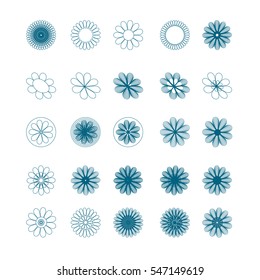 25 abstract flowers vector illustration. Line art set.
