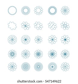 25 abstract flowers vector illustration. Line art set.