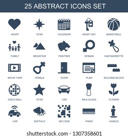 25 abstract icons. Trendy abstract icons white background. Included filled icons such as heart, star, calendar, heart key, basketball, family. abstract icon for web and mobile.