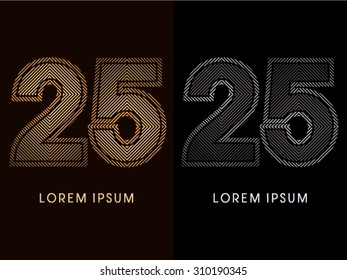 25 ,abstract luxury font, Designed using gold and black line square, geometric shape, graphic vector.