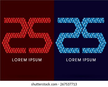 25 ,Abstract Number, font, designed using red and blue geometric shape on dark background,graphic, vector.