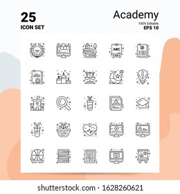 25 Academy Icon Set. 100% Editable EPS 10 Files. Business Logo Concept Ideas Line icon design