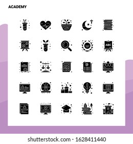 25 Academy Icon set. Solid Glyph Icon Vector Illustration Template For Web and Mobile. Ideas for business company.