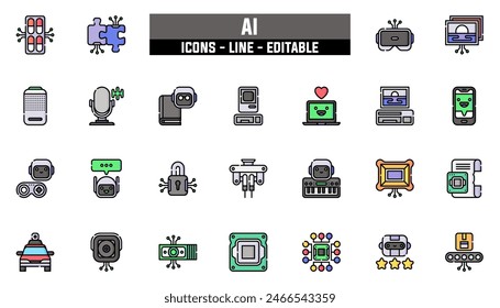 25 AI icons set, vector line, editable stroke.