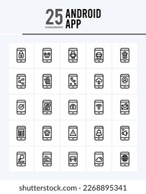 25 Android App Outline icons Pack vector illustration.