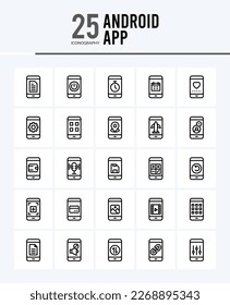 25 Android App Outline icons Pack vector illustration.