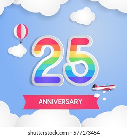 25 Anniversary Celebration Logo with Rainbow Colored and using Paper Art Design Style