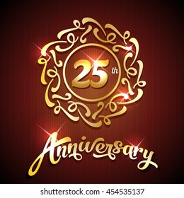 25 anniversary decorative design golden floral elements luxury vector template for birthday or wedding joyful classical prince star banquet royal memory monument gold ritual sign rich ceremony golden