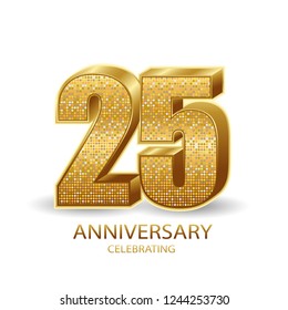 25 anniversary golden numbers isolated on black transparent background. Vector illustration