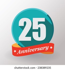 25 Anniversary  Label With Ribbon. Flat Design.