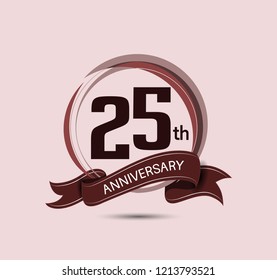 25 anniversary logo with elegance brown color composition and ribbon isolated on soft brown background for celebration company event