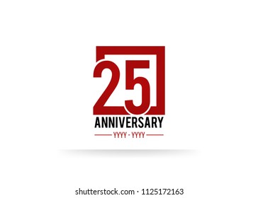 25 Anniversary logotype, simple red colored font number inside square isolated on white background