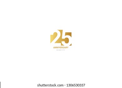 25 anniversary, minimalist logo. Tenth years, jubilee, greeting card. Birthday invitation. year sign. Gold space vector illustration on white background - Vector