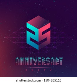 25 Anniversary night party - Electronic music fest and electro space poster. Abstract gradients music background. Club party invitation flyer with number Twenty five.