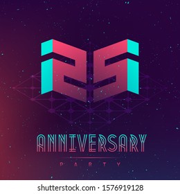 25 Anniversary night party - Electronic music fest and electro space poster. Music background with Abstract gradients. Club party invitation flyer with number Twenty five. Vector.